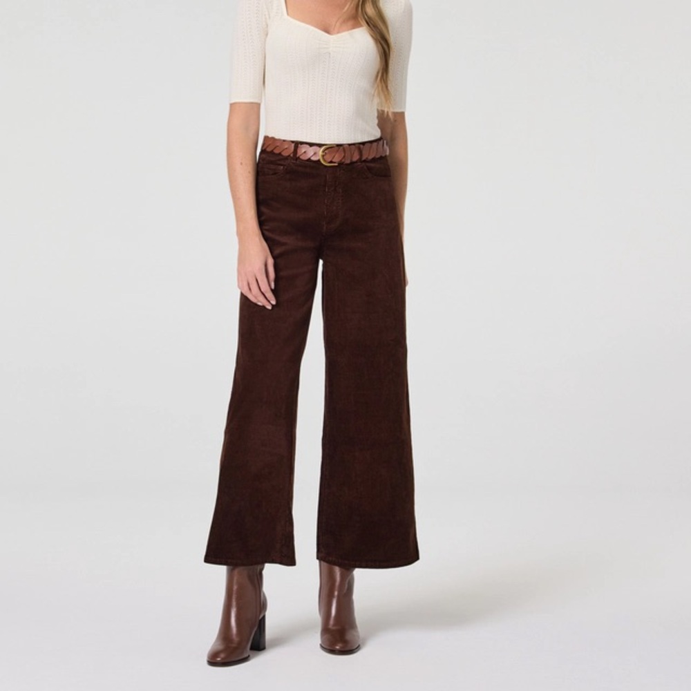 PAIGE Maple Brown Wide-Leg Corduroy Pants